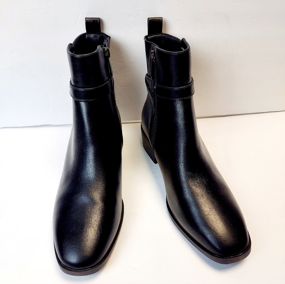 Anne Klein Womens Sz 9 Catriona Black Zip Ankle Bootie Block Low Heel Almond Toe - Picture 14 of 14